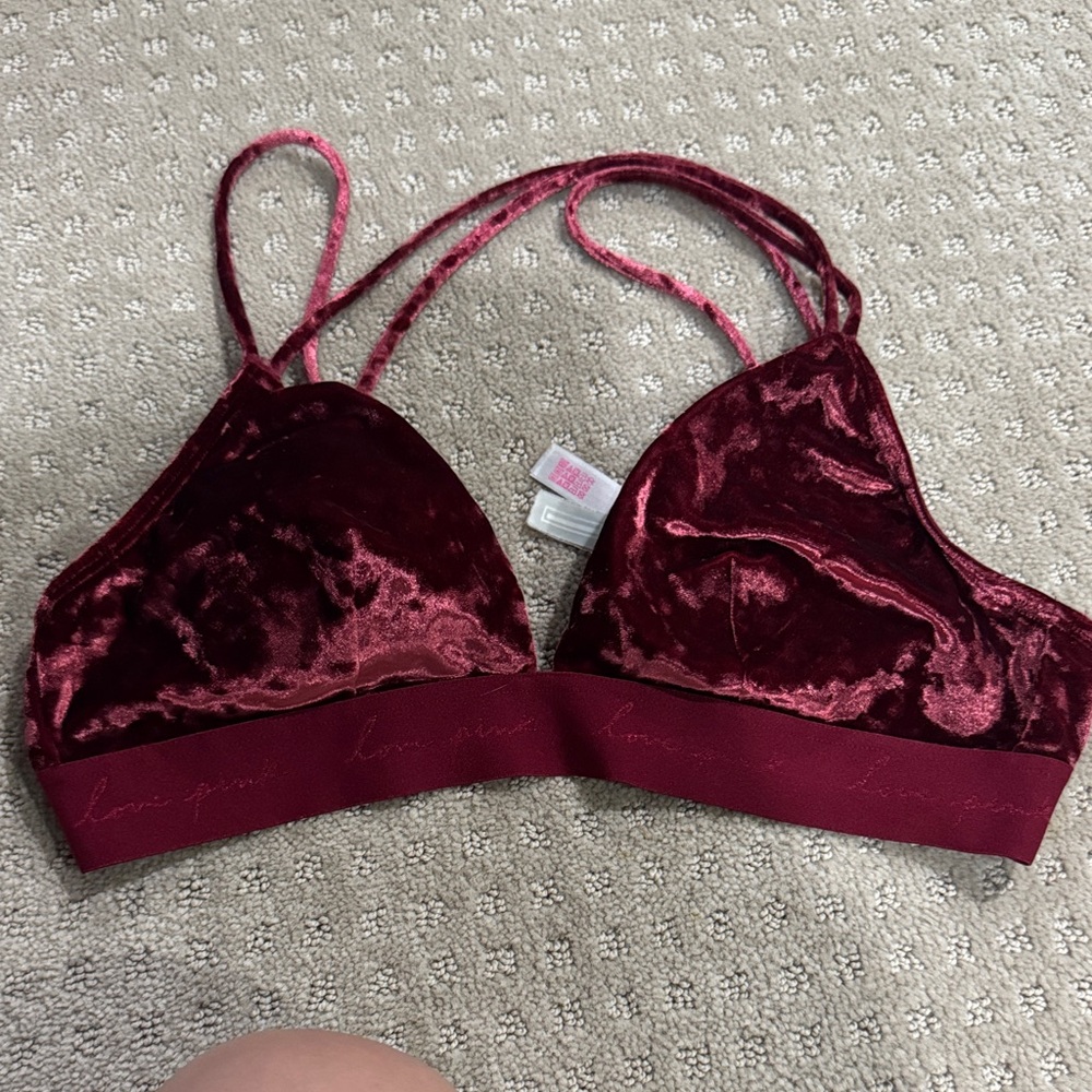 PINK Victoria's Secret Velvet Bralette in Deep Red